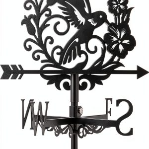 Bird Weathervane 26" Black Metal Hummingbird Flower BEUNITONE Garden-0