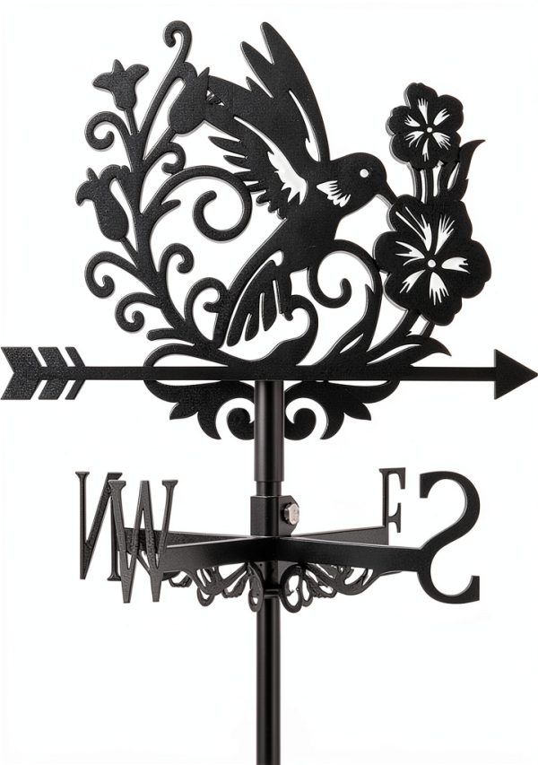 Bird Weathervane 26" Black Metal Hummingbird Flower BEUNITONE Garden-0