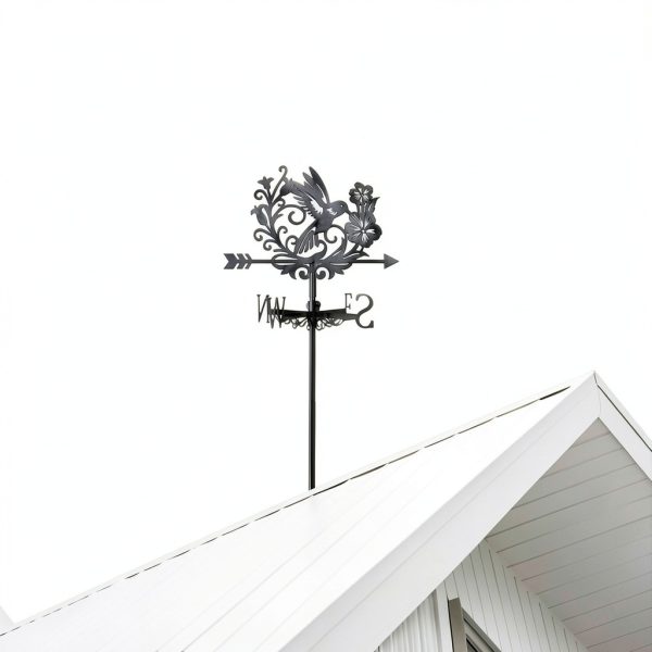 Bird Weathervane 26" Black Metal Hummingbird Flower BEUNITONE Garden-4
