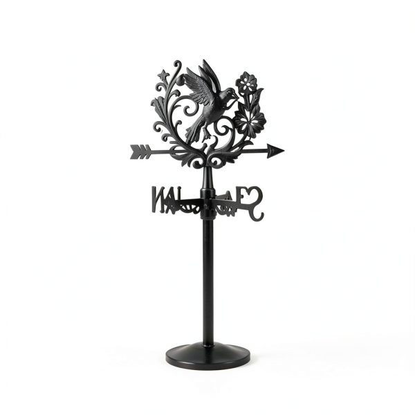 Bird Weathervane 26" Black Metal Hummingbird Flower BEUNITONE Garden-6
