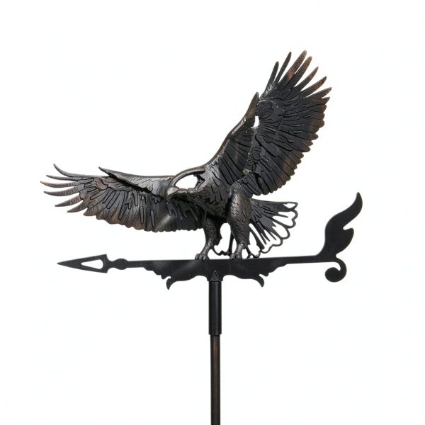 Wind Weathervanes for Roofs Mount with Creative Black Eagle Shapes & Metal Material, Mini Weather Vain Vein for Sheds, Courtyard, and Garden Fence Decoration Outdoor (Eagle, 1PC)-2