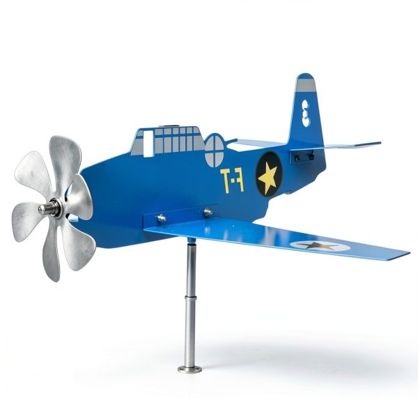 Metal Airplane Garden Weathervane by HEEPDD Rotating Wind Spinner Blue-2