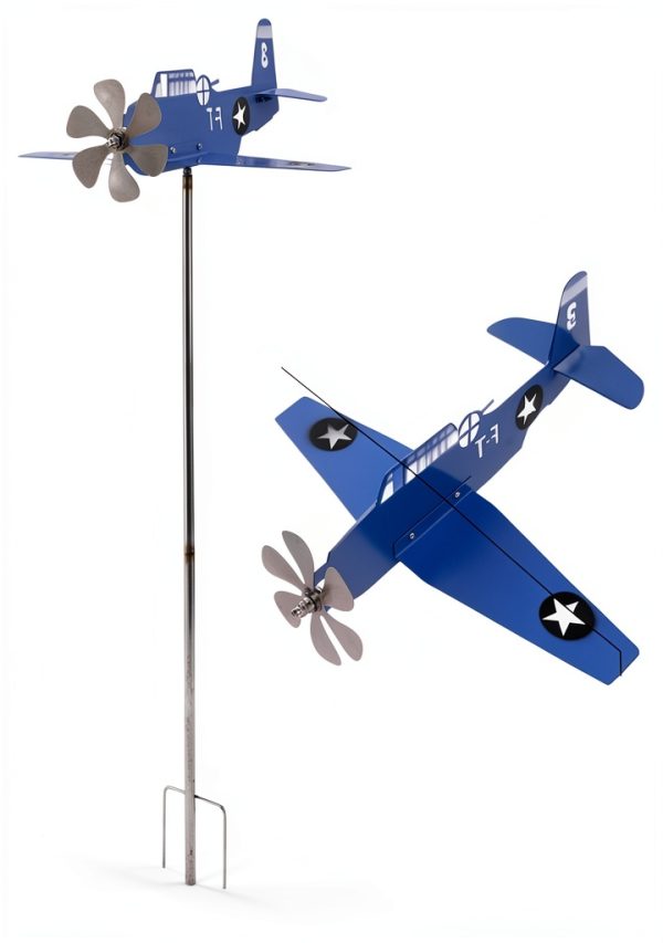 Metal Airplane Garden Weathervane by HEEPDD Rotating Wind Spinner Blue-4
