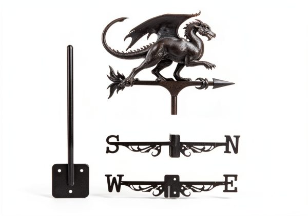 Dragon Wind Weathervanes for Roofs Mount, Mini Weather Vain Vein with Creative Shapes & Metal Material for Sheds, Courtyard & Garden Fence Decoration Outdoor (Black, 1PC)-1
