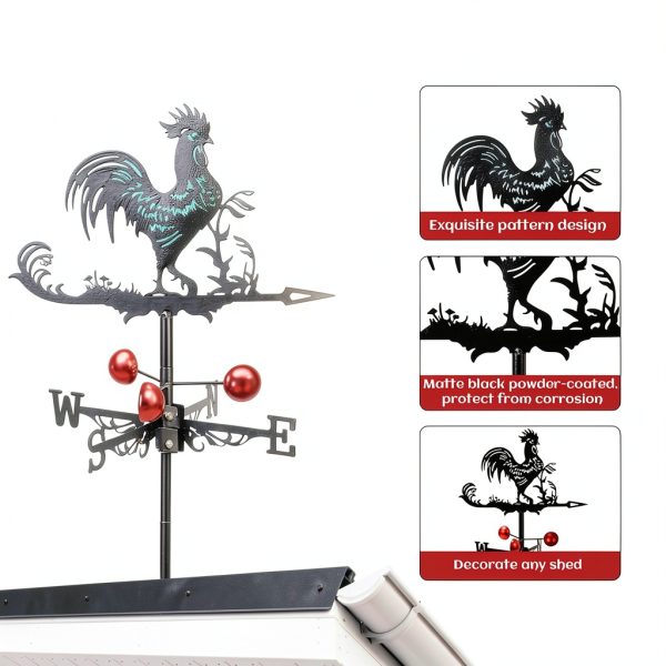 Rooster Weather Vane Roof Mount by Qivine Metal Black 12.5in-2