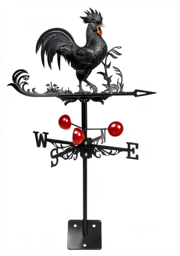 Rooster Weather Vane Roof Mount by Qivine Metal Black 12.5in-0