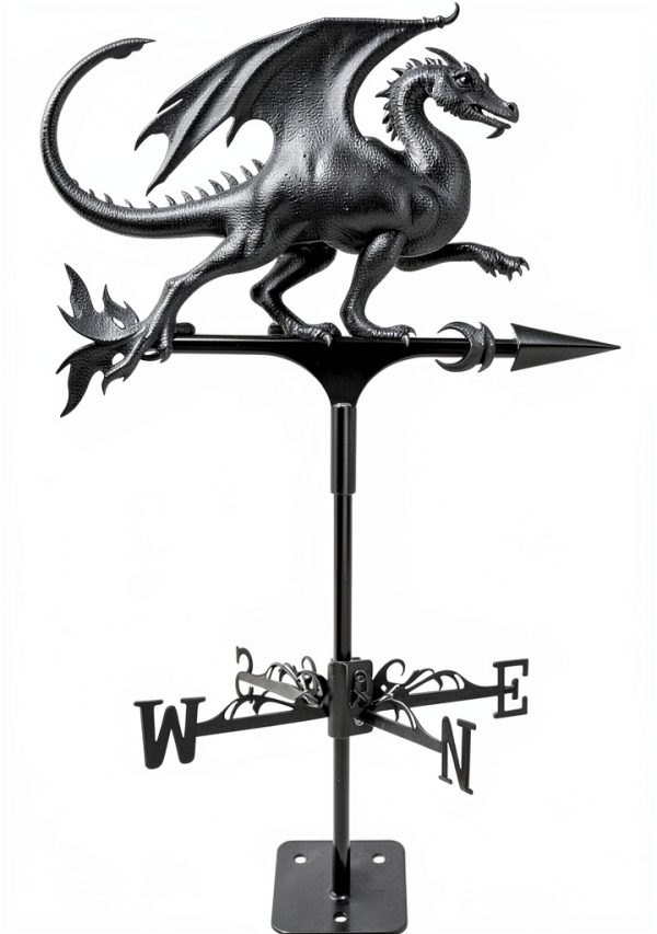 Dragon Wind Weathervanes for Roofs Mount, Mini Weather Vain Vein with Creative Shapes & Metal Material for Sheds, Courtyard & Garden Fence Decoration Outdoor (Black, 1PC)-0