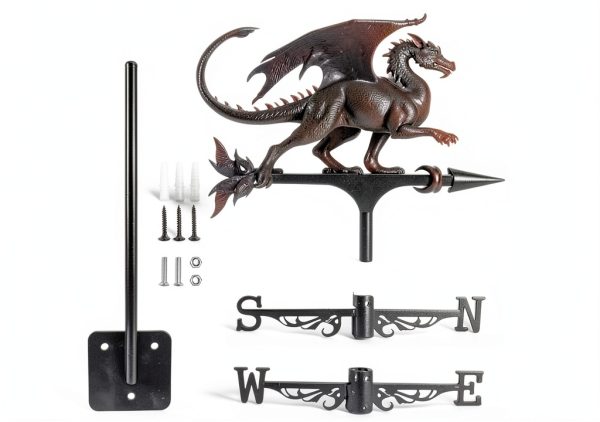 Dragon Wind Weathervanes for Roofs Mount, Mini Weather Vain Vein with Creative Shapes & Metal Material for Sheds, Courtyard & Garden Fence Decoration Outdoor (Black, 1PC)-2